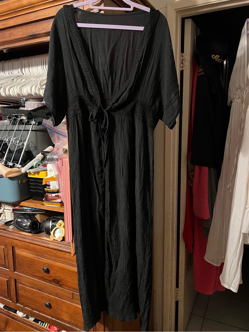 Black swimsuit coverup with tie front